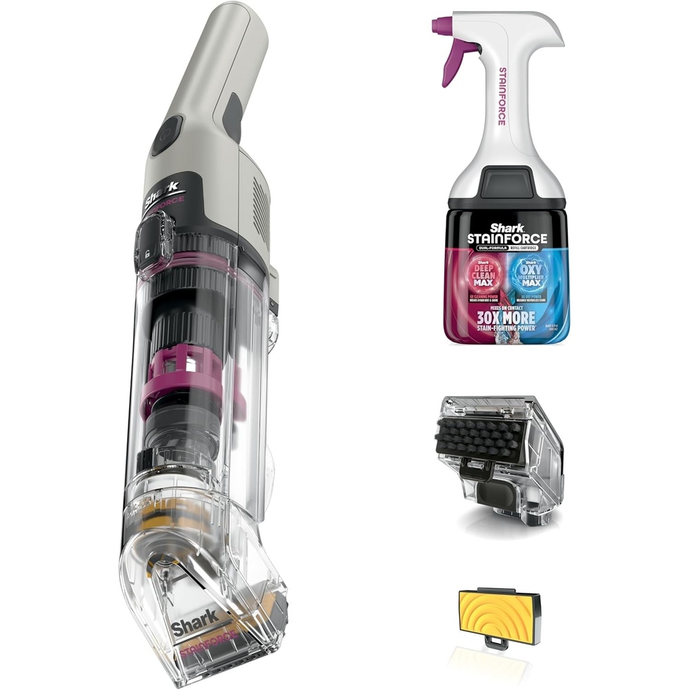 image:imageShark StainForce Cordless Spot Cleaner DualActivated Easy Spray Formula OXYPowered Stain Cleaning Indoor  Outdoor Carpets Upholstery Car Seats amp Stairs Pet Urine amp Odor Remover HX101StainForce w Stain Eliminator Tool  No Caddy