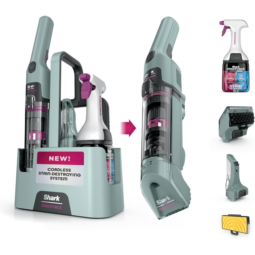 image:imageShark StainForce Cordless Spot Cleaner DualActivated Easy Spray Formula OXYPowered Stain Cleaning Indoor  Outdoor Carpets Upholstery Car Seats amp Stairs Pet Urine amp Odor Remover HX101StainForce w Stain Eliminator Tool  Crevice Tool