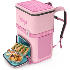 Ninja | Backpack Cooler | FrostVault Go 36 Can Soft Cooler | Leakproof Zipper with Built in Can Opener, 2 Ice Packs & Dry Storage Drawer | for Hiking, Camping & More | Birch Beige | FF136CS(Pink)