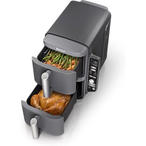 Ninja Air Fryer, 8 QT DoubleStack 2-Basket, Space Saving Design, Cooks 2lb Chicken Wings, Feeds up to 6 People, 6-in1 Air Fryer, Roast, Bake & More, Easy to Clean, Dishwasher Safe Parts, Black, SL201(10 QT)