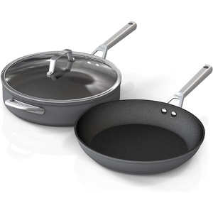 Ninja C33000 Foodi NeverStick Premium 3-Piece Cookware Set, 12-Inch Fry Pan, 5-Quart Sauté Pan with Glass Lid, Hard-Anodized, Nonstick, Durable & Oven Safe to 500°F, Slate Grey(3-Piece Set)