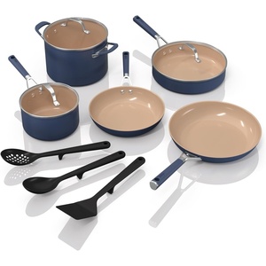 Ninja Ceramic Pro 11Piece Cookware Set, NonStick Pots & Pans Set with Glass Lids, Nontoxic, PTFE Free, Ceramic Coated, Oven Safe, All Stovetops & Induction Compatible, British Racing Green, CW39011GN(Navy Blue)