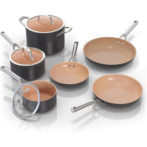 Ninja Ceramic Pro 11Piece Cookware Set, NonStick Pots & Pans Set with Glass Lids, Nontoxic, PTFE Free, Ceramic Coated, Oven Safe, All Stovetops & Induction Compatible, British Racing Green, CW39011GN(Gray)
