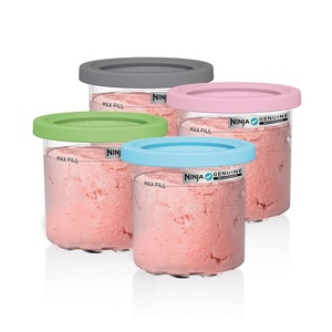 Ninja Creami Deluxe Pints 2 Pack, Compatible with NC500 Series Creami Deluxe Ice Cream Makers, Genuine Ninja Pint, BPA-Free & Dishwasher Safe, Color Lids, 1 Pint Each, Clear/Coral/Yellow, XSKPNTLD2​(4 Pack)
