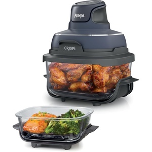 Ninja Crispi 4-in-1 Glass Air Fryer | 450°F | Non-Toxic | 4QT & 6-Cup Glass Containers w/Lids | Microwave, Freezer, Dishwasher Safe | Max Crisp, Air Fry, Bake, Recrisp | Frosted Lilac | FN101PR(Cyberspace Gray)