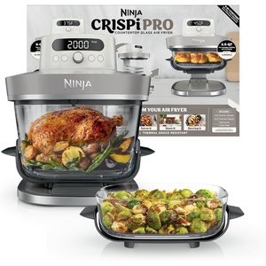 Ninja Crispi Pro 6-in-1 Glass Air Fryer | With Nontoxic, 6qt & 2.5qt Containers & Lids | Microwave, Freezer, Dishwasher Safe | 450°F Max Temp | 1800 Watt | Ash Grey | AS101DG(Bone)