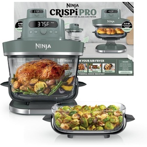 Ninja Crispi Pro 6-in-1 Glass Air Fryer | With Nontoxic, 6qt & 2.5qt Containers & Lids | Microwave, Freezer, Dishwasher Safe | 450°F Max Temp | 1800 Watt | Ash Grey | AS101DG(Ash Grey)