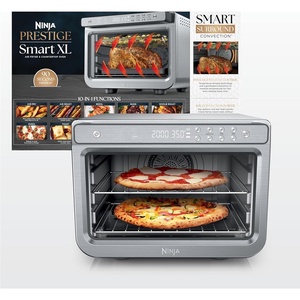 Ninja DT251 Foodi 10-in-1 Smart XL Air Fry Oven, Bake, Broil, Toast, Roast, Digital Toaster, Thermometer, True Surround Convection up to 450°F, includes 6 trays & Recipe Guide, Silver(10-in-1 XL Prestige)