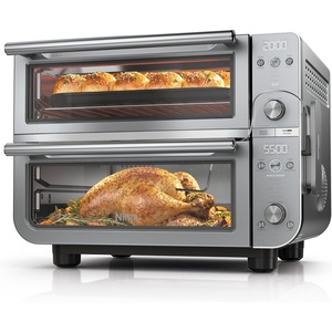 Ninja DT251 Foodi 10-in-1 Smart XL Air Fry Oven, Bake, Broil, Toast, Roast, Digital Toaster, Thermometer, True Surround Convection up to 450°F, includes 6 trays & Recipe Guide, Silver(Double Oven with Thermometer)