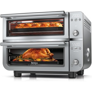 Ninja Double Oven Pro Smart XL Countertop Oven & Air Fryer | 30.2 Qt Capacity |12-in-1 Versatility with Smart Finish & DualZone Tech to Cook 2 Meals at Once | Fit up to 4.5lb Chicken | Silver | DCT821(Prestige Silver)