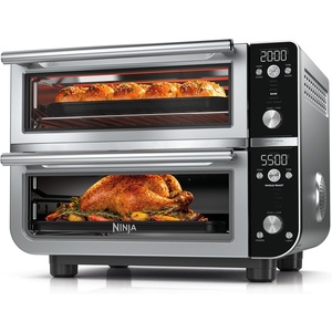 Ninja Double Oven Pro Smart XL Countertop Oven & Air Fryer | 30.2 Qt Capacity |12-in-1 Versatility with Smart Finish & DualZone Tech to Cook 2 Meals at Once | Fit up to 4.5lb Chicken | Silver | DCT821(Silver/Black)