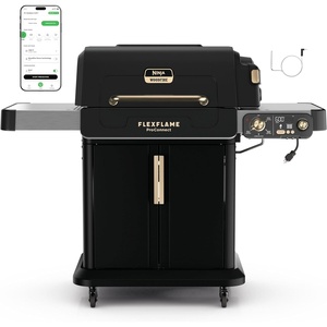 Ninja FlexFlame Grill and Smoker | Electric and Propane Grill, Roaster, BBQ Grill | 5-in-1 Cooking System | 3 Burner | Digital Control | Outdoor Cooking, Griddle, Pizza Maker | Green | PG301GN(Black/Gold)