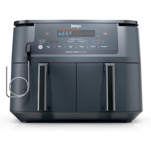 Ninja Foodi Air Fryer w/Smart Cook Thermometer | 6-in-1 Air Fry, Roast, Bake, Dehydrate & More | DualZone™ Match Cook & Smart Finish, 2 Independent Baskets | XL 10 Qt, Stainless Steel | Grey,DZ550GY(10QT w/Thermometer GREY)