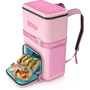 Ninja FrostVault Go Backpack Soft Cooler with Cold Dry Zone Storage, Ergonomic Backpack Straps for Lightweight Carrying, Premium Heavy Duty Insulated Cooler, Keeps Ice for Hours, Petal Pink, FF124PK