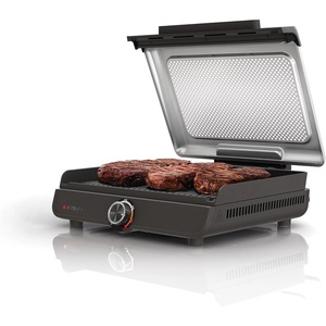 Ninja GR101 Sizzle Smokeless Indoor Grill & Griddle, 14′′ Interchangeable Nonstick Plates, Dishwasher-Safe Removable Mesh Lid, 500F Max Heat, Even Edge-to-Edge Cooking, Grey/Silver (Renewed)(Sizzle Indoor Grill)