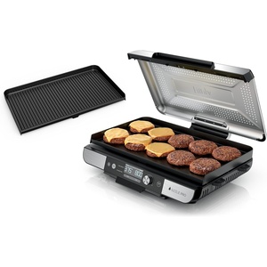 Ninja Griddle and Indoor Grill, 14’’, Electric Grill, For Steak, Burgers, Salmon, Veggies, and More, Pancake Griddle, Nonstick, Dishwasher Safe, 500F, Even Cooking, Silver, GR101(20 Inch)
