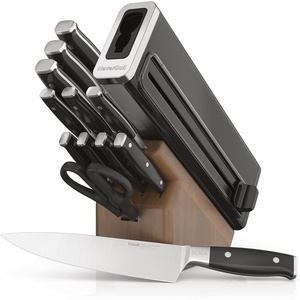 Ninja K62014 Foodi NeverDull Premium 14-Piece German Stainless Steel Knife System with Built-in Sharpener, Stainless Steel/Black(Walnut Block)