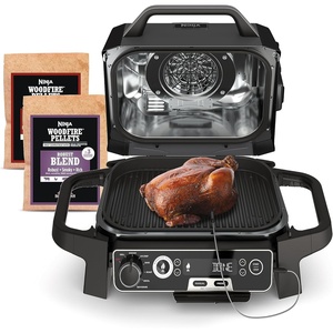 Ninja OG751 Woodfire Pro Outdoor Grill Built-In Thermometer,7-in-1 Master Grill,BBQ Smoker,& Outdoor Air Fryer Plus Bake,Roast,Dehydrate & Broil,Woodfire Technology,Weather-Resistant,Grey XL(7-in-1 Grill+Thermometer)