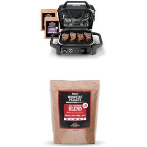 Ninja OG751 Woodfire Pro Outdoor Grill with Built-In Thermometer, 7-in-1 Master Grill, BBQ Smoker&Outdoor Air Fryer plus Bake,Roast, Dehydrate,&Broil,Woodfire Technology,with All Purpose Blend Pellets(2lb All-Purpose + Sample Pellets)