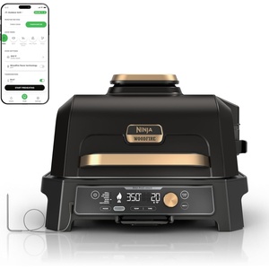 Ninja OG951 Woodfire Pro Connect Premium XL Outdoor Grill & Smoker, Bluetooth, App Enabled, 7-in-1 Master Grill, BBQ Smoker, Outdoor Air Fryer, Woodfire Technology, 2 Built-In Thermometers, Black/Blue(Black & Gold)