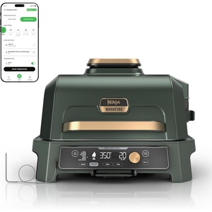 Ninja OG951 Woodfire Pro Connect Premium XL Outdoor Grill & Smoker, Bluetooth, App Enabled, 7-in-1 Master Grill, BBQ Smoker, Outdoor Air Fryer, Woodfire Technology, 2 Built-In Thermometers, Black/Blue(Green & Gold)
