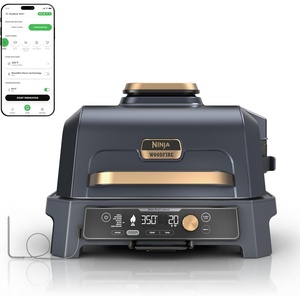 Ninja OG951 Woodfire Pro Connect Premium XL Outdoor Grill & Smoker, Bluetooth, App Enabled, 7-in-1 Master Grill, BBQ Smoker, Outdoor Air Fryer, Woodfire Technology, 2 Built-In Thermometers, Black/Blue(Blue & Gold)
