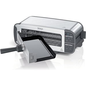 Ninja ST101 Foodi 2-in-1 Flip Toaster, 2-Slice Capacity, Compact Toaster Oven, Snack Maker, Reheat, Defrost, 1500 Watts, Stainless Steel, 6 Functions(4 Functions)