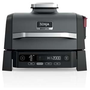 Ninja Woodfire Outdoor Grill & Smoker, 6-in-1 Functionality, Grill, Smoke, Bake, Roast, Air Fry, Broil, Authentic Woodfire Flavors, Electric Heat, OG321(6-in-1 Grill + Smoker)