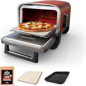 Ninja Woodfire Outdoor Pizza Oven, 8-in-1 Portable Electric Roaster Oven, Heats up to 700°F, 5 Artisan Pizza Settings, Integrated BBQ Smoker Box, Includes Flavored Wood Pellets, Terracotta Red(Pizza Oven + Smoker)