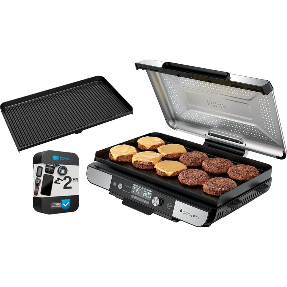 image:imageNinja GX101 Sizzle Pro XL 20Inch Indoor Griddle  Grill Silver Renewed Bundle with 2 YR CPS Enhanced Protection Pack